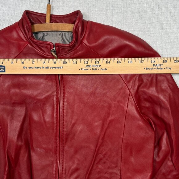 Y2K Siena Studio Leather Jacket Zip Front Red Long Sleeves Lined Size M Medium - Picture 7 of 13
